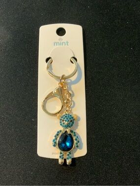 Mint Gold-Tone Keychain with Blue Crystal Bear Charm